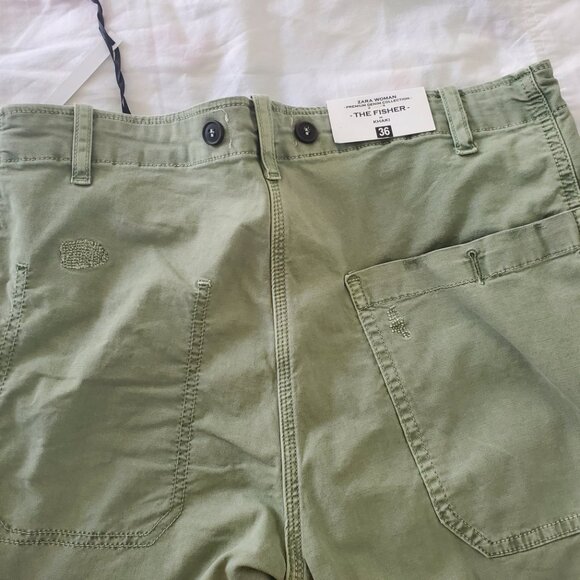 Zara Woman's  NWT The Fisher Khaki Jeans 100% Cotton Mid Rise Size US 4 - Picture 9 of 11